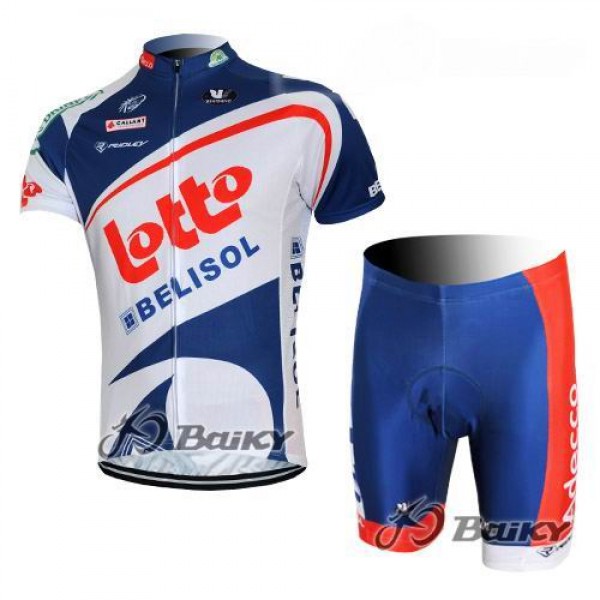2012 Lotto Belisol Radbekleidung Radtrikot Kurzarm und Fahrradhosen Kurz Weiß Blau