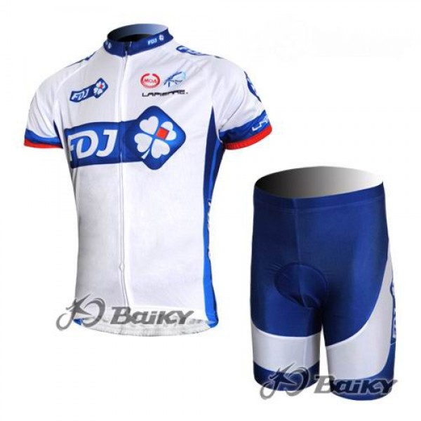 FDJ-BigMat Pro Team Radtrikot Kurzarm Kurz Radhose Kits Weiß Blau