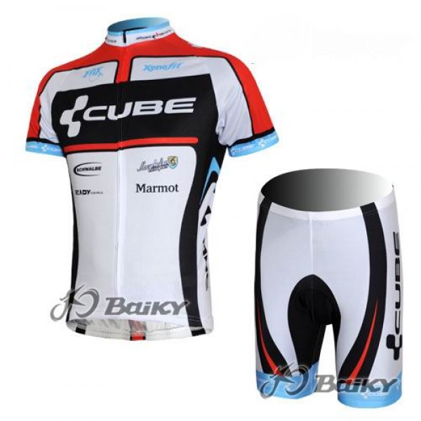 Cube Fintro Pro Team Radtrikot Kurzarm Kurz Radhose Kits Weiß Rot