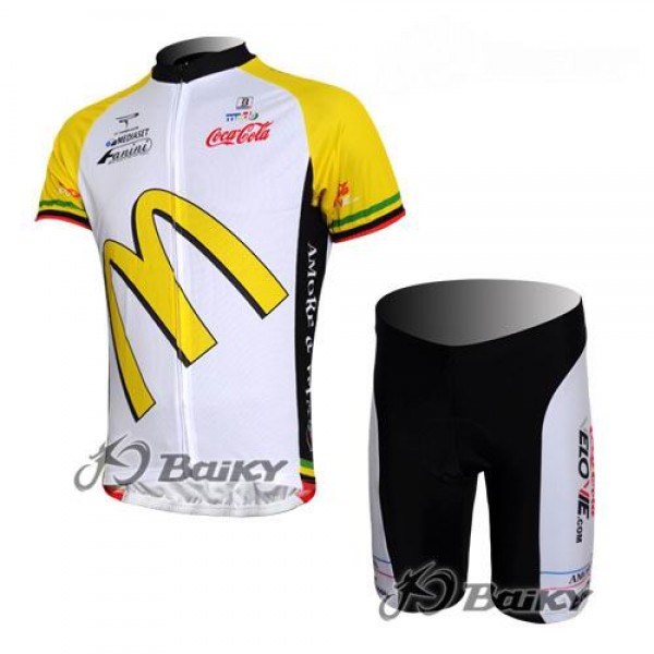 McDonald Legea Pro Team Radbekleidung Radtrikot Kurzarm und Fahrradhosen Kurz Weiß Gelb