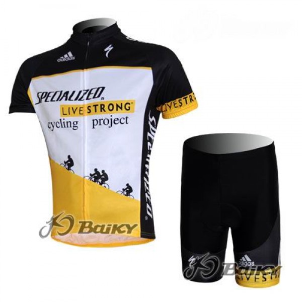 Specialized Livestrong Radbekleidung Radtrikot Kurzarm und Fahrradhosen Kurz Weiß Gelb