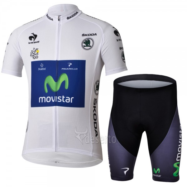Movistar Tour de France Weißen Trikots Radbekleidung Radtrikot Kurzarm und Fahrradhosen Kurz