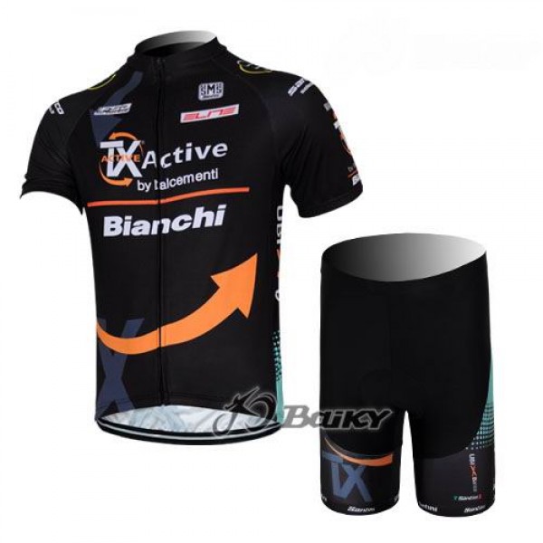 TX active bianchi Radbekleidung Radtrikot Kurzarm und Fahrradhosen Kurz Schwarz