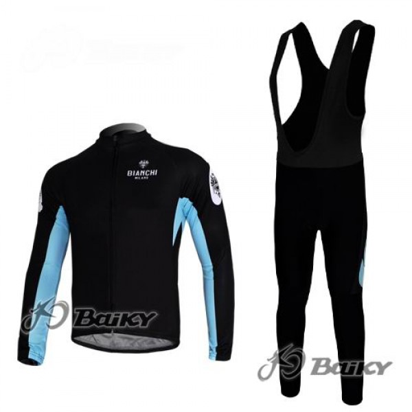 Bianchi Pro Team Fahrradbekleidung Radtrikot Satz Langarm und Lange Fahrradhose Schwarz Blau