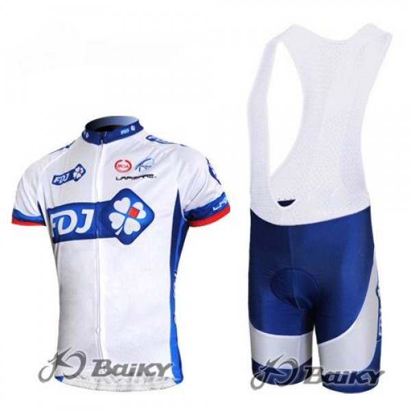 FDJ-BigMat Pro Team Radtrikot Kurzarm Kurz Trägerhose Kits Weiß Blau
