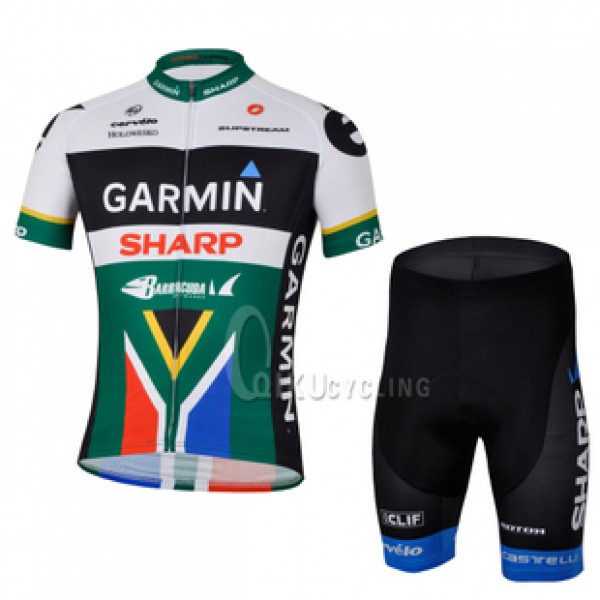2013 Garmin Sharp Barracuda Südafrika Champion Radtrikot Kurzarm und Kurz Radhose Kits Grün