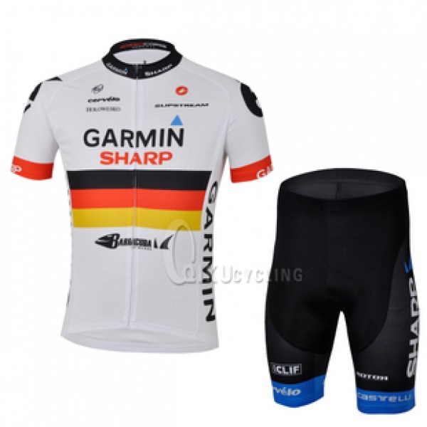 2013 Garmin Sharp Barracuda Deutsche Champion Radtrikot Kurzarm und Kurz Radhose Kits Weiß Schwarz