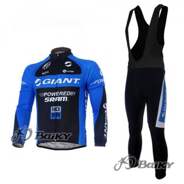 Giant Sram Pro Team Fahrradbekleidung Radtrikot Satz Langarm und Lange Trägerhose Schwarz Blau