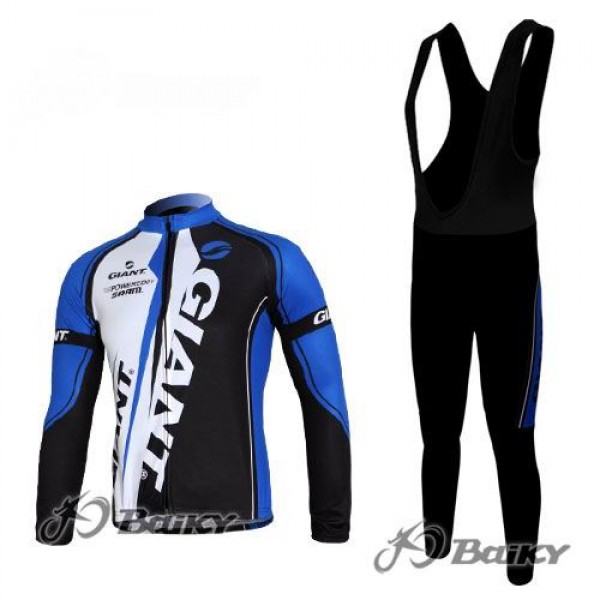Giant Sram Pro Team Fahrradbekleidung Radtrikot Satz Langarm und Lange Trägerhose Blau Weiß Schwarz