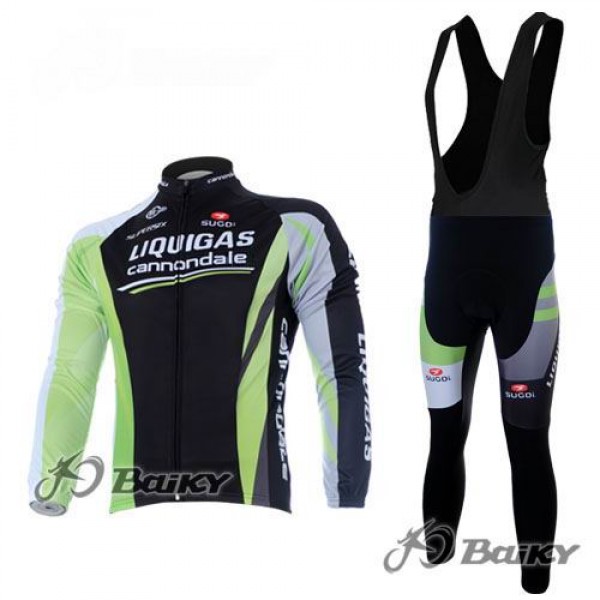 Liquigas Cannondale Pro Team Fahrradbekleidung Radtrikot Satz Langarm und Lange Trägerhose Schwarz Grün