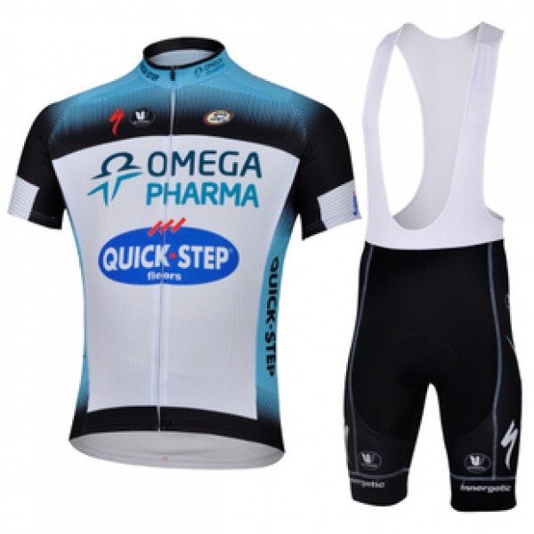 2013 Omega Pharma Quick Step Fahrradbekleidung Satz Fahrradtrikot Kurzarm Trikot und Kurz Trägerhose Weiß Schwarz
