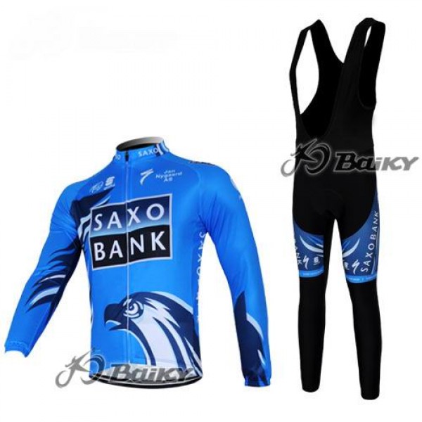 Saxo Bank Sungard Pro Team Fahrradbekleidung Radtrikot Satz Langarm und Lange Trägerhose Blau Schwarz