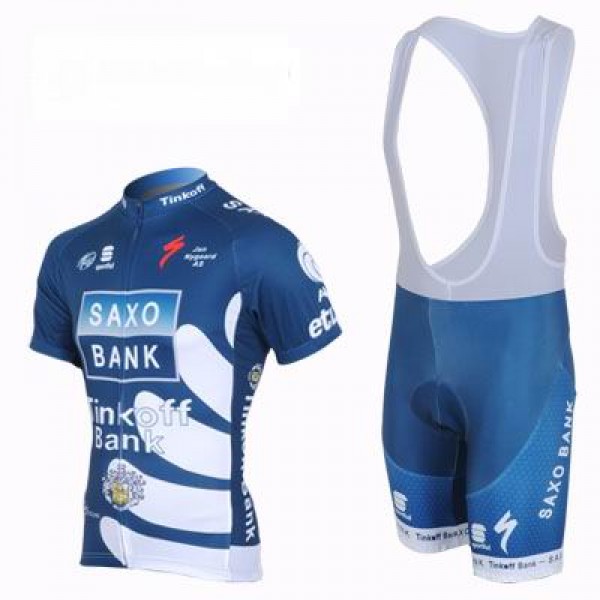 2013 Saxo Bank Tinkoff Pro Team Fahrradbekleidung Satz Fahrradtrikot Kurzarm Trikot und Kurz Trägerhose Blau