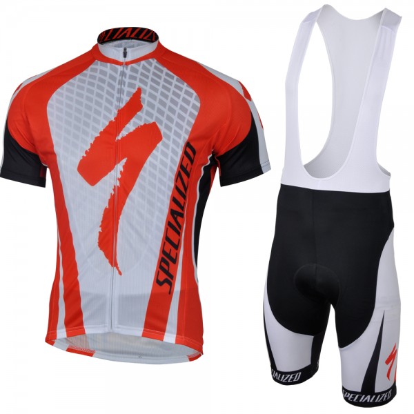 2013 Specialized Fahrradbekleidung Satz Fahrradtrikot Kurzarm Trikot und Kurz Trägerhose Weiß Rot Schwarz