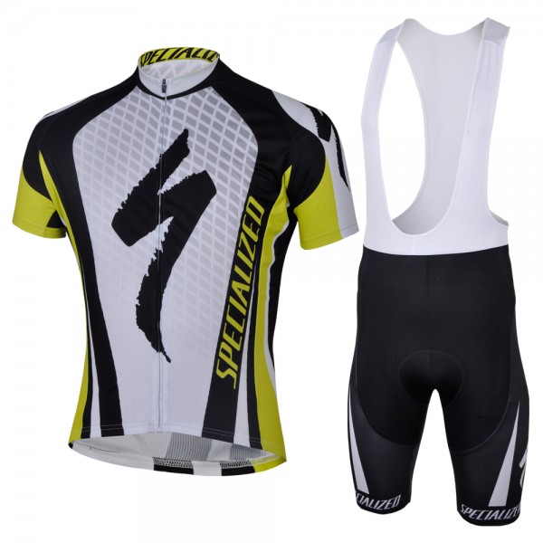 2013 Specialized Fahrradbekleidung Satz Fahrradtrikot Kurzarm Trikot und Kurz Trägerhose Weiß Schwarz Gelb