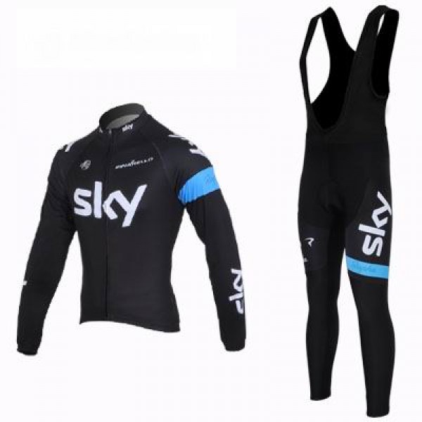 2013 Team Sky Fahrradbekleidung Radtrikot Satz Langarm und Lange Trägerhose Schwarz Blau