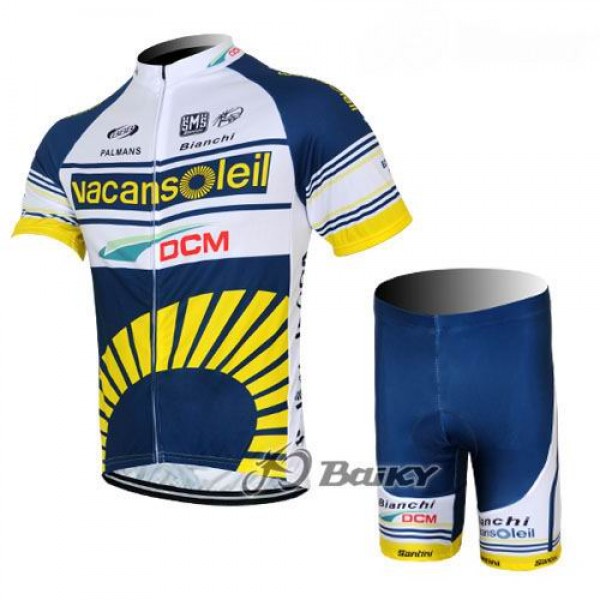 2012 Vacansoleil-DCM Radbekleidung Radtrikot Kurzarm und Fahrradhosen Kurz Weiß Blau Gelb