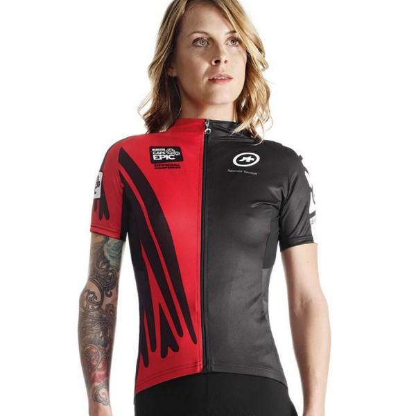 2016 Assos schwarz rot Radtrikot Kurzarm Damen