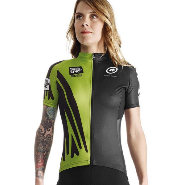 2016 Assos Grün Schwarz Radtrikot Kurzarm Damen