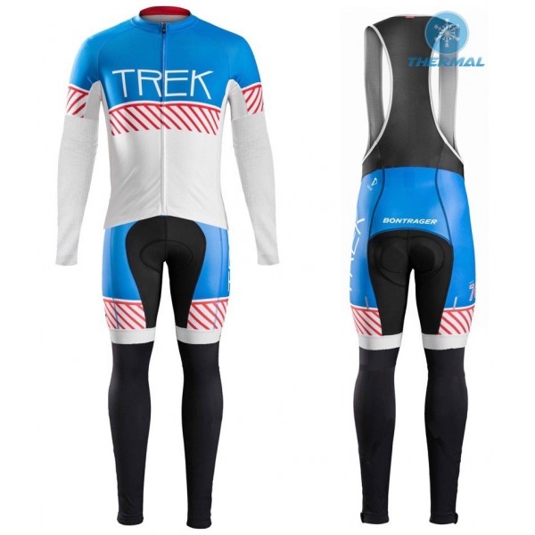 2016 Bontrager Trek Specter Cru Weiß-Blau thermisch Fahrradbekleidung Satz Radtrikot Langarm+Lang Trägerhose