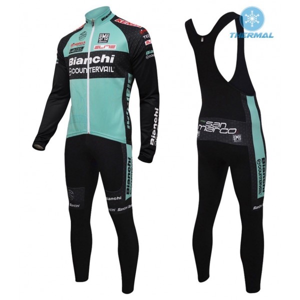 2016 Bianchi MTB Grün thermisch Fahrradbekleidung Satz Radtrikot Langarm+Lang Trägerhose