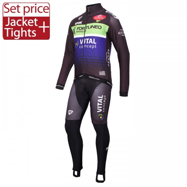 2016 FORTUNEO-VITAL CONCEPT Team Fahrradbekleidung Satz Radtrikot Langarm und Lange Radhose