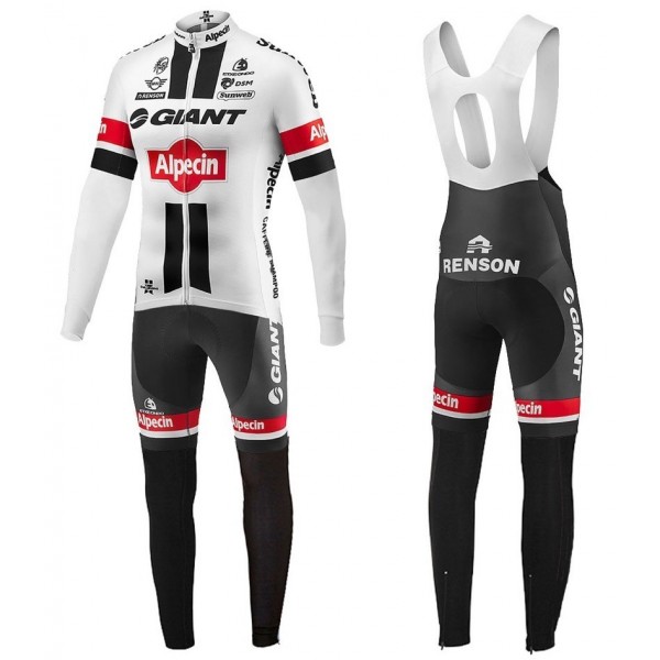 2016 Giant Alpecin TDF Ausgabe Weiß Fahrradbekleidung Satz Radtrikot Langarm+Lang Trägerhose