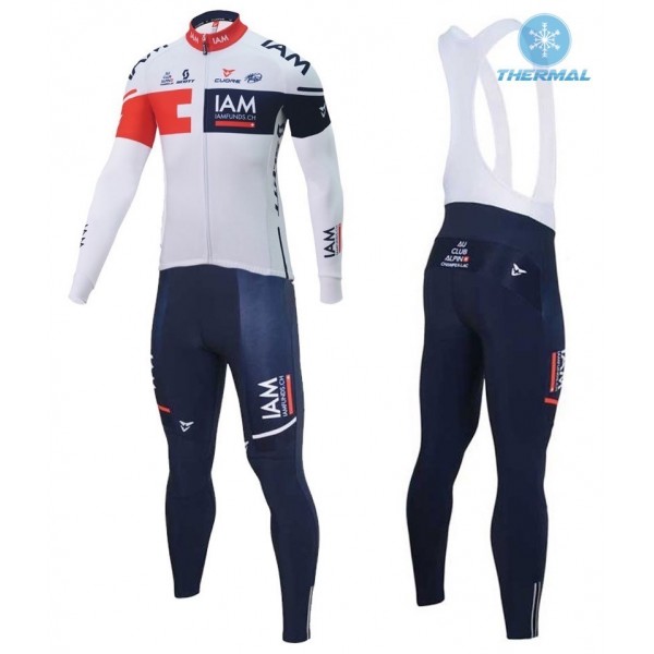 2016 Team IAM Weiß thermisch Fahrradbekleidung Satz Radtrikot Langarm+Lang Trägerhose