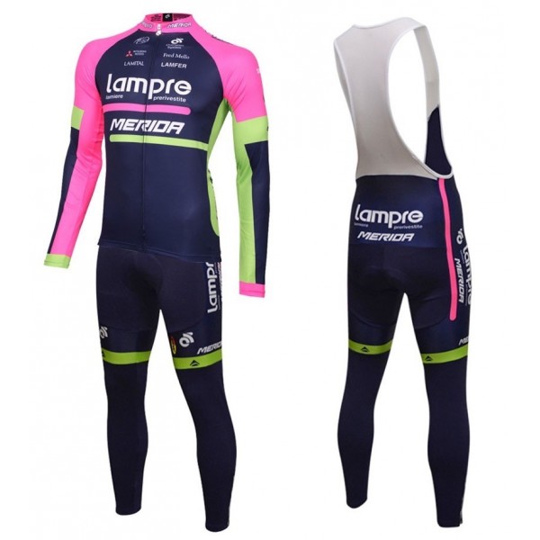 2016 Lampre Merida Fahrradbekleidung Satz Radtrikot Langarm+Lang Trägerhose