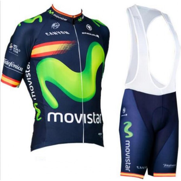 2016 Movistar Fahrradbekleidung Satz Fahrradtrikot Kurzarm Trikot und Kurz Trägerhose 02