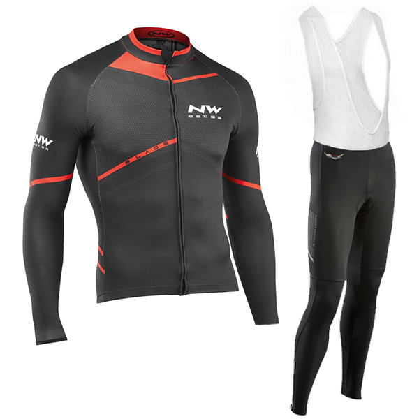 2016 Northwave Grün Rot Fahrradbekleidung Langarm Radtrikot und Trägerhosen Set