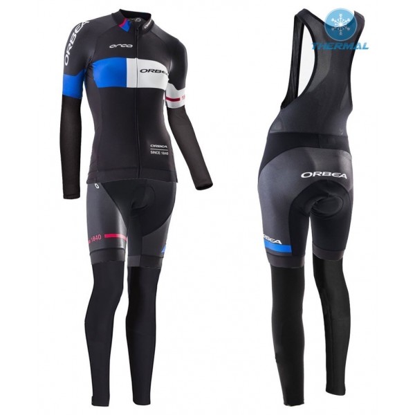2016 Orbea Pro Damen Schwarz-Blau thermisch Fahrradbekleidung Satz Radtrikot Langarm+Lang Trägerhose