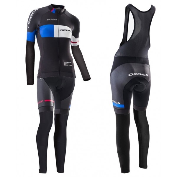2016 Orbea Pro Damen Schwarz-Blau Fahrradbekleidung Satz Radtrikot Langarm+Lang Trägerhose