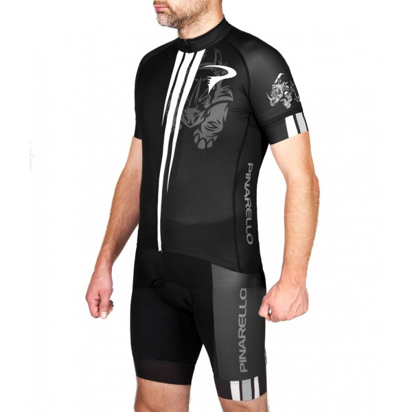 2016 Pinarello Corsa Rhino schwarz-Weiß Fahrradbekleidung Satz Radtrikot Kurzarm+Kurz Trägerhose