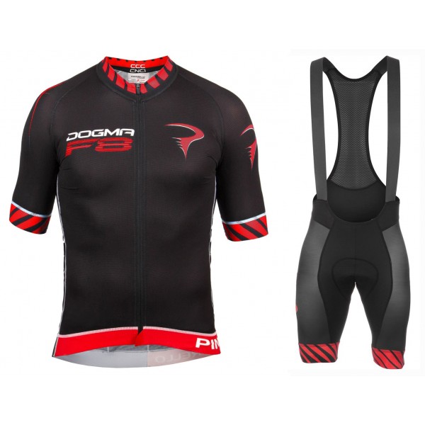 2016 Pinarello Dogma F8 schwarz-rot Fahrradbekleidung Radtrikot und Trägerhosen Set
