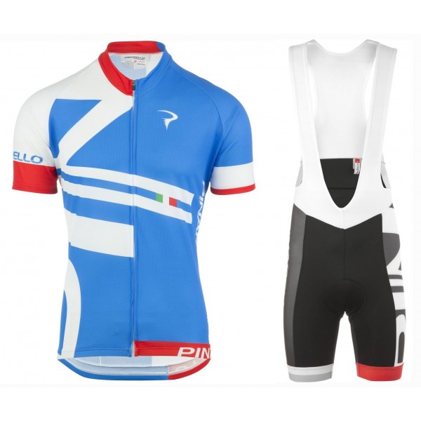 2016 Pinarello Bandiera blau-Weiß Fahrradbekleidung Satz Radtrikot Kurzarm+Kurzarm Trägerhose