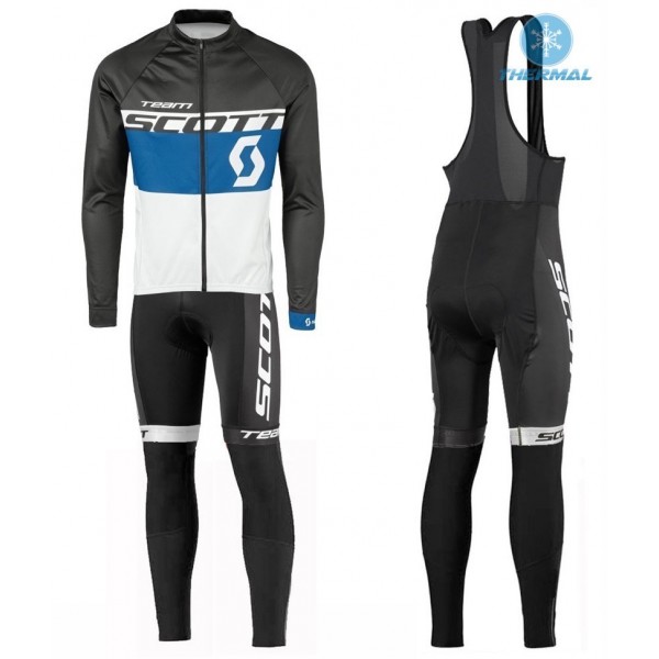 2016 Scott Team Schwarz-Blau-Weiß thermisch Fahrradbekleidung Satz Radtrikot Langarm+Lang Trägerhose