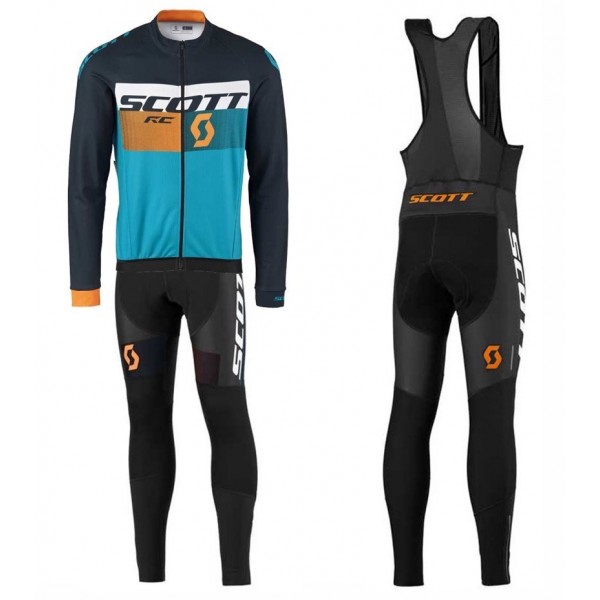 2016 Scott RC Schwarz-Gelb-Blau Fahrradbekleidung Satz Radtrikot Langarm+Lang Trägerhose