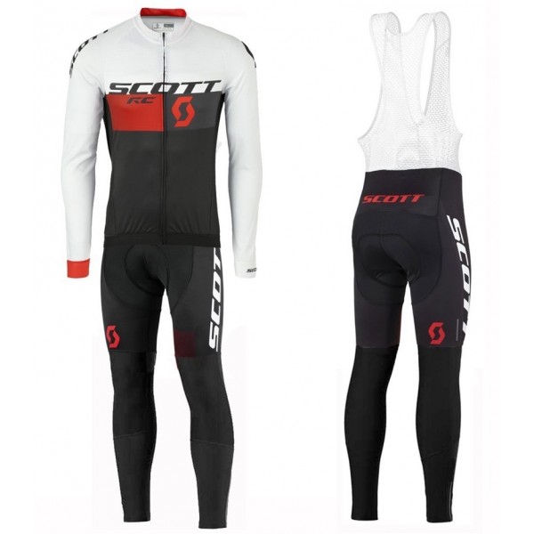 2016 Scott RC Weiß-Schwarz-Rot Fahrradbekleidung Satz Radtrikot Langarm+Lang Trägerhose