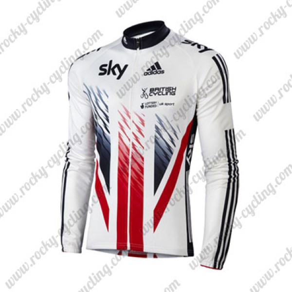 2016 Team SKY British Winter Fahrradtrikot Langarm Weiß Rot Blau