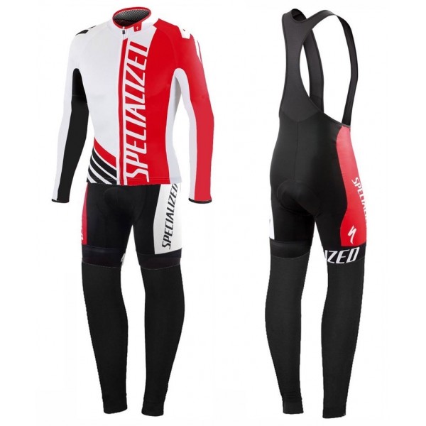 2016 Specialized Pro Team SZK Weiß-Rot Fahrradbekleidung Satz Radtrikot Langarm+Lang Trägerhose