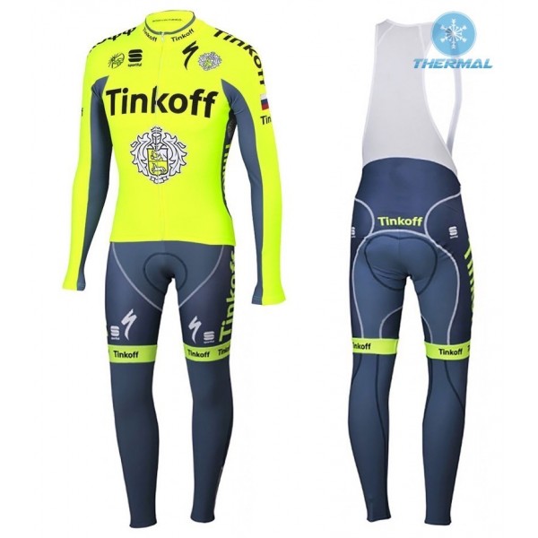 2016 Tinkoff Race Team thermisch Fahrradbekleidung Satz Radtrikot Langarm+Lang Trägerhose