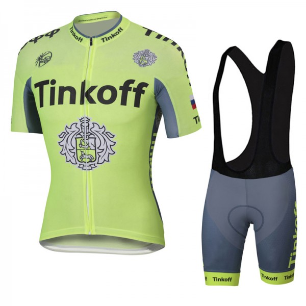 2016 Tinkoff Saxo Bank Fluo Light Green Fahrradbekleidung Satz Fahrradtrikot Kurzarm Trikot und Kurz Trägerhose