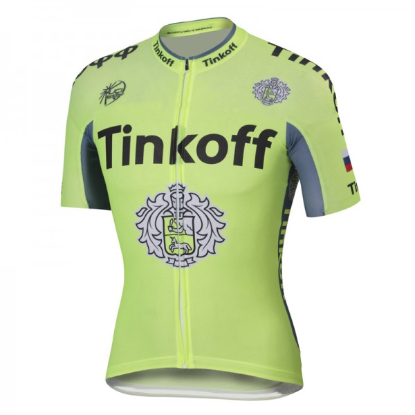 2016 Tinkoff Saxo Bank Fluo Light Green Radtrikot Kurzarm