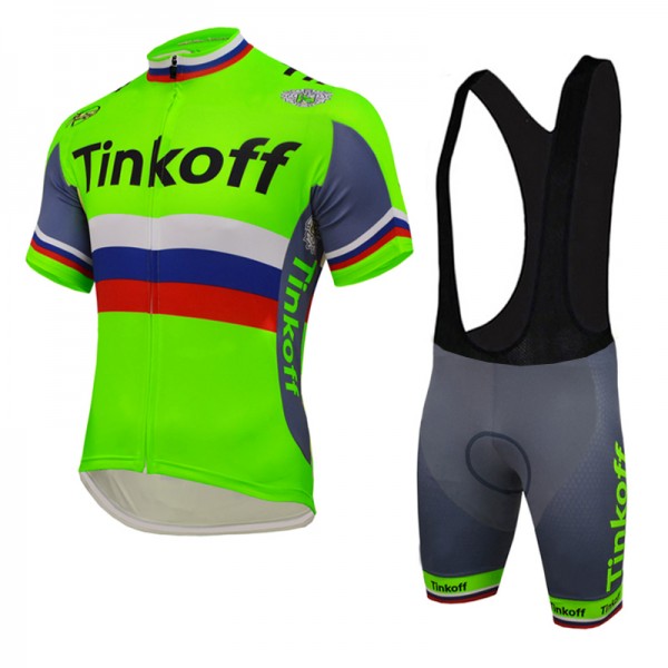 2016 Tinkoff Saxo Bank russo Fluo Green Fahrradbekleidung Satz Fahrradtrikot Kurzarm Trikot und Kurz Trägerhose