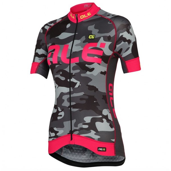 2017 Damen Ale Graphics PRR Camo Schwarz-Rose Radtrikot Kurzarm