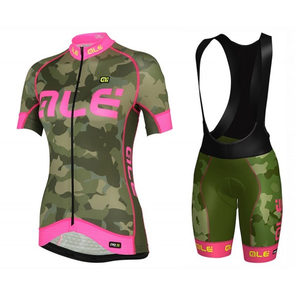 2017 Damen Ale Graphics PRR Camo Grün-Rose Fahrradbekleidung Satz Radtrikot Kurzarm+Kurz Trägerhose