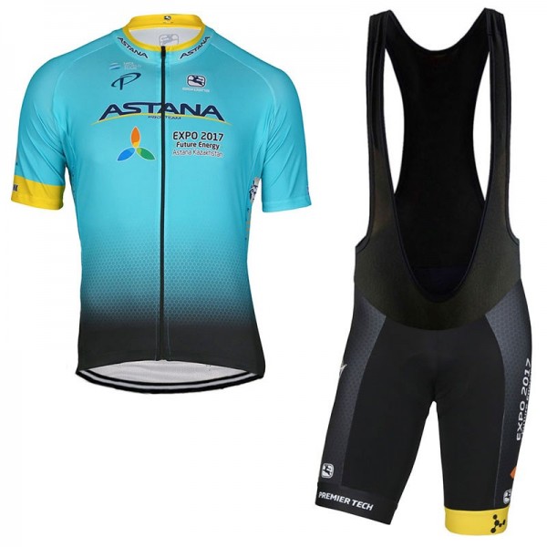 Astana Pro 2017 Fahrradbekleidung Satz Radtrikot Kurzarm+Kurz Trägerhose Schwarz