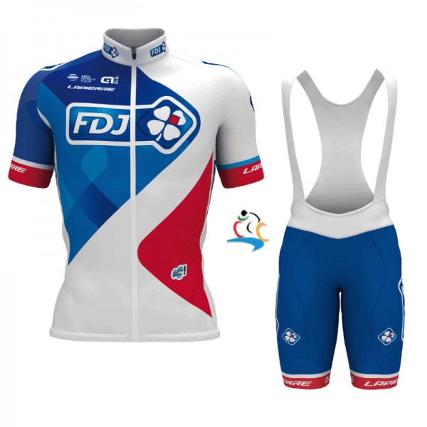 FDJ Pro 2017 Fahrradbekleidung Satz Radtrikot Kurzarm+Kurz Trägerhose