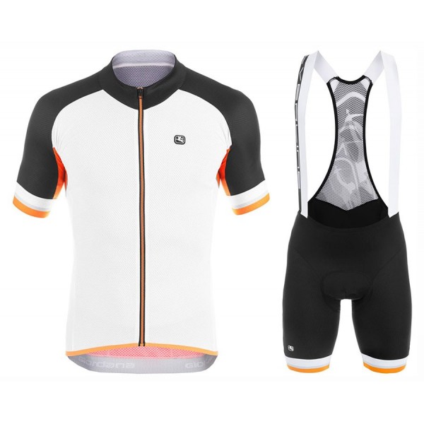 2017 Giordana Silber Line Weiß-Noir-orange Fahrradbekleidung Satz Radtrikot Kurzarm+Kurz Trägerhose